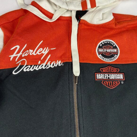 Harley Davidson Women's Classic Orange Black White Colorblock Hoodie Size M - Picture 5 of 16